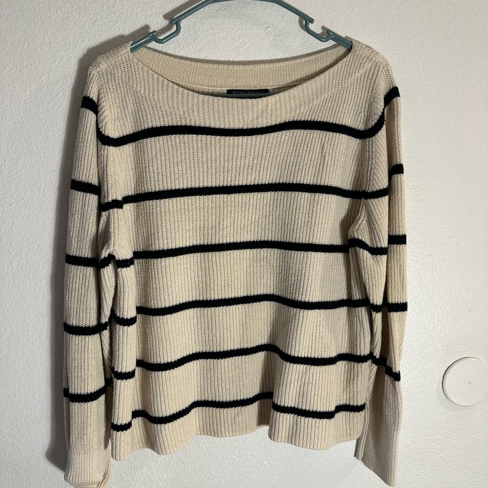 Banana Republic Cream and Black Striped Sweater
